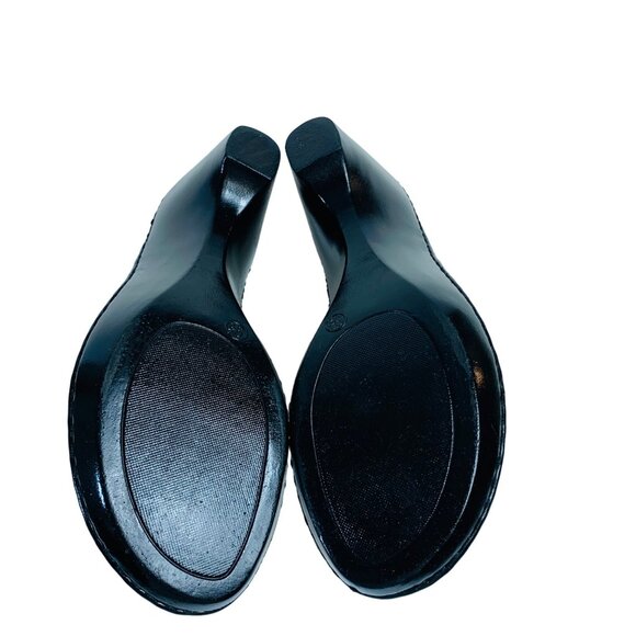 Merona Black Leather Slip-On Wedge Clogs Womens Size 9.5 Featuring Buckle Detail - Picture 8 of 14